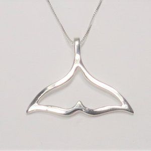 STERLING SILVER NAUTICAL ORCA WHALE TAIL SILHOUETTE SEA LIFE PENDANT NECKLACE